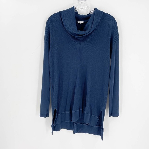 Splendid Waffle Knit Cowl Neck Tunic Top Blue - Picture 1 of 7